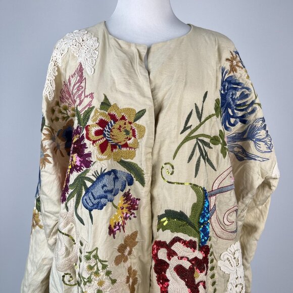NWOT Johnny Was Bamboo KIMONO Embroidered Beaded sequins Floral Coat Jacket Sz S - Picture 3 of 16